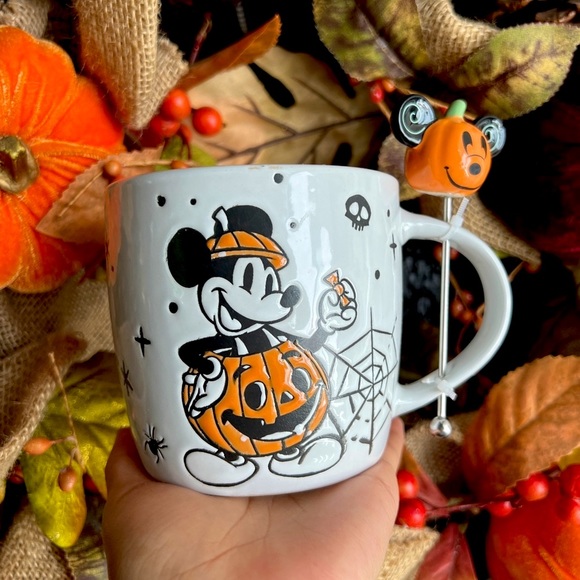 Disney Other - ✨NEW🎃Mickey Mouse in Pumpkin Costume Spiderweb Mug with Stirrer🐭